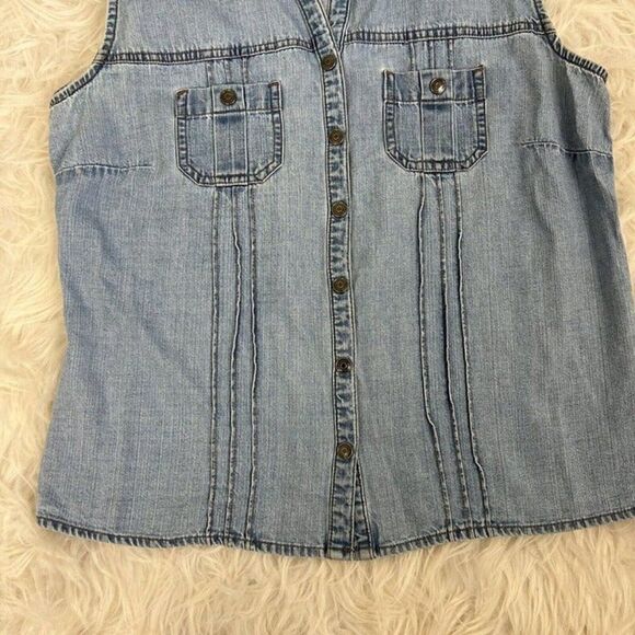 Sonoma Womens Western Grunge Denim Snap Button Up Sleeveless Blouse Size Medium - Picture 9 of 10
